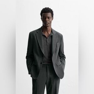 NWT ZARA Textured Suit Blazer in Dark Gray